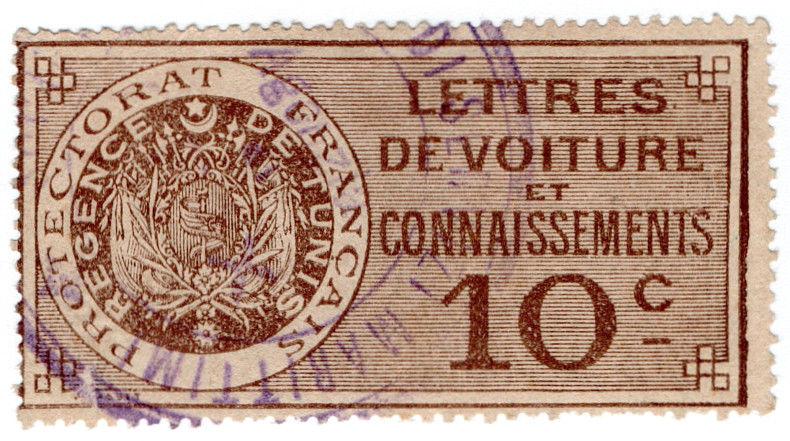 (I.B) France Colonial Revenue : Tunisia Bill of Lading 10c (Rail Freight)