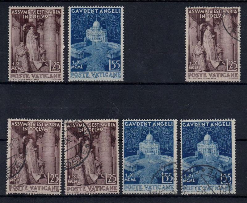 Vatican 1951 Mint LH&Used Doubles DOGMA Assumption Mary Sets  (7 Stamps) #A2191