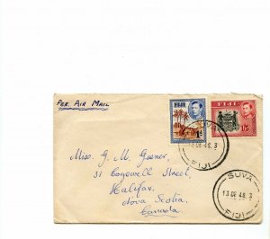 2 covers, 1 airmail FIJI to Canada 1948 1/5d & 1d George VI to Nova Scotia