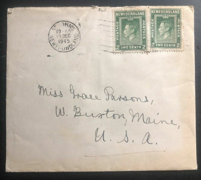 1945 St Johns Newfoundland Cover To Boston Ma USA Christmas Seal