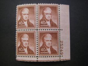 Scott 1050, 40c John Marshall, PB4 #25249 LR, MNH Liberty Beauty, wet print