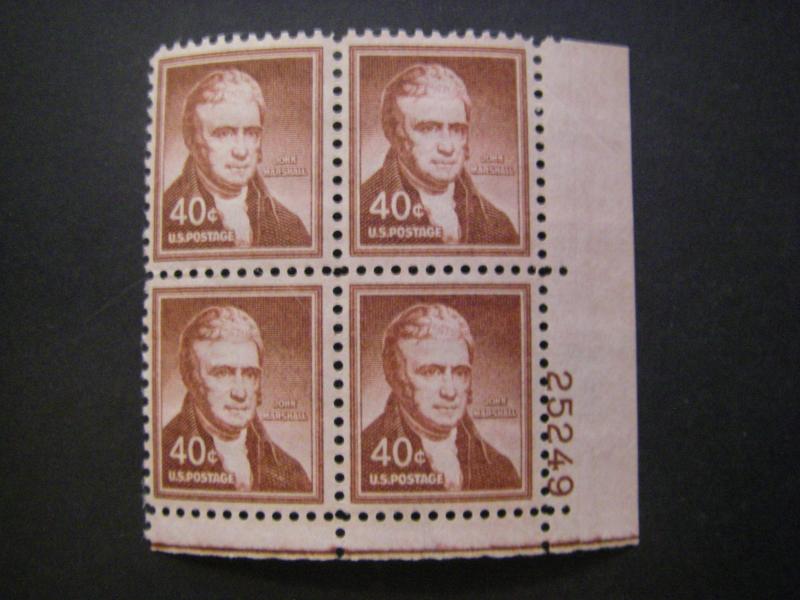 Scott 1050, 40c John Marshall, PB4 #25249 LR, MNH Liberty Beauty, wet print