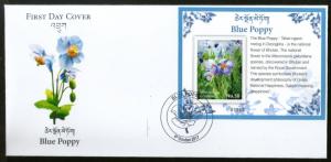 Bhutan 2017 Blue Poppy National Flowers Flora Plant M/s on FDC # F146