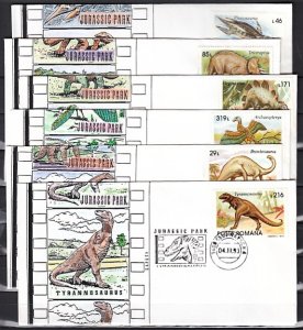 Romania, NOV/93 issue. Dinosaur Cancels & Cachet on covers.