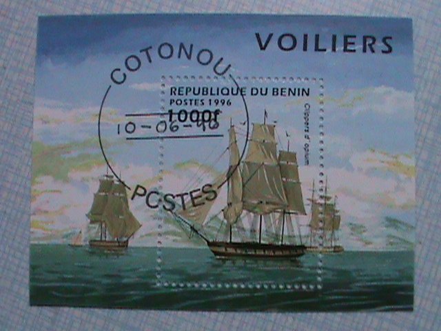 REPUBLIC OF BENIN: 1996 BOATS SALES : SOUVENIR SHEET,WITH FIRST DAY CANCEL