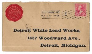 Baltimore, Maryland to Detroit, Michigan 1896 Cover White Lead Works Illustrated