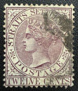 MALAYA 1883 STRAITS SETTLEMENTS QV 12c Brown-Purple USED SG#67 M5655