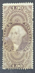 USA REVENUE STAMP 1863.  $1.90. SCOTT#R80c.’CUT ‘ CANCEL