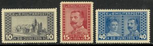 BOSNIA AND HERZEGOVINA 1917 ARCHDUKE P.11 1/2 Semi Postal Set Sc B13a-B15a MNH