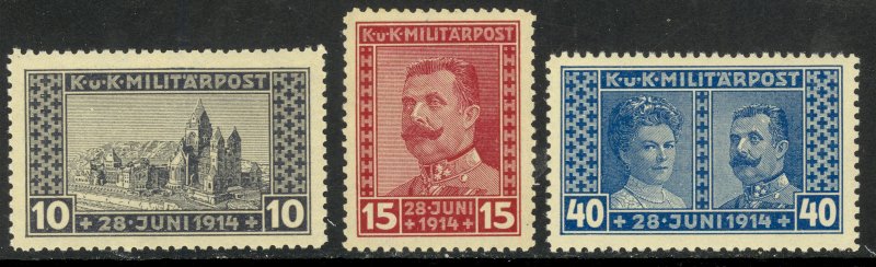 BOSNIA AND HERZEGOVINA 1917 ARCHDUKE P.11 1/2 Semi Postal Set Sc B13a-B15a MNH