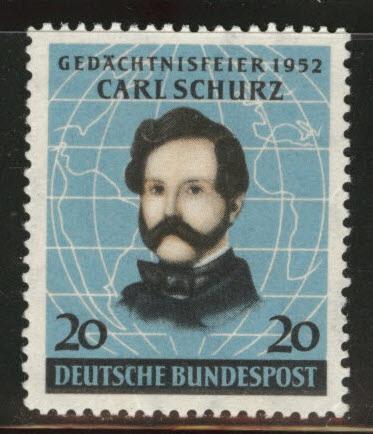 Germany Scott 691 MH* 1952 Schruz stamp thin, and bends