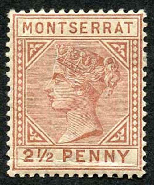 Montserrat SG9 2 1/2d red-brown wmk crown CA (small gum thin) M/Mint