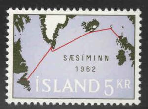 ICELAND Scott 350 MNH** 1962 submarine telephone cable map stamp