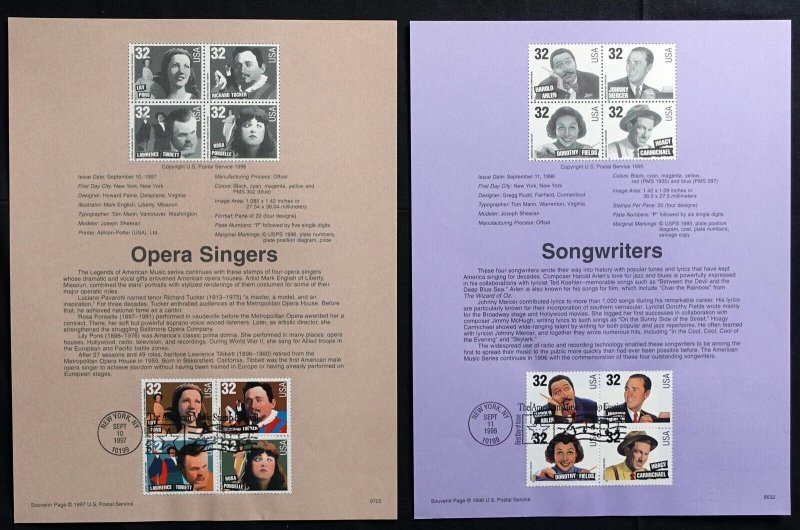 ZAYIX 26 Music Musician Theme USPS Souvenir Pages First Day Postmark 051723SL08 