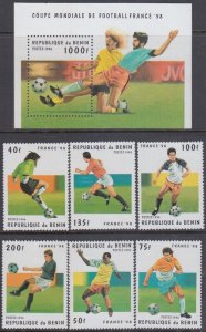 BENIN Sc# 822-8 CPL MNH SET of 6 + SOUVENIR SHEET of 1998 FIFA WORLD CUP SOCCER