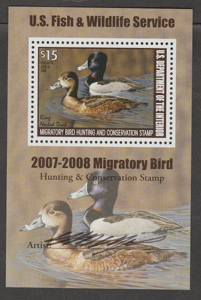 U.S. Scott Scott #RW74b Duck Stamp - Mint NH Souvenir Sheet - Signed by Artist