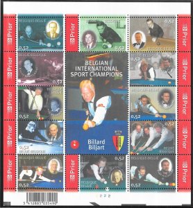 Belgium #2145  Billiards Champions   Minature sheet of 12 (MNH) CV$18.00