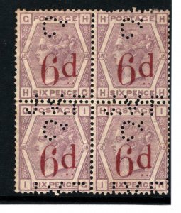 GB 6d Lilac Plate 18 BLOCK of 4 *JVF* PERFIN SG.162 Cat £2,750 1883 1052