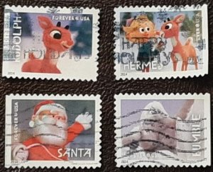 US Scott # 4946-4949; Four used forever (49c) Christmas, 2014; VF/XF centering