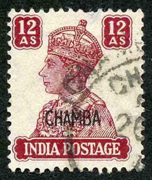 CHAMBA STATE SG119 KGVI 12a Fine Used (genuine postmark) short perf