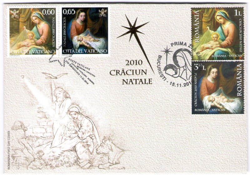 2010 Romania Christmas Folder 2 Sheets - Vatican Joint Issue - MNH** RARE - 1000