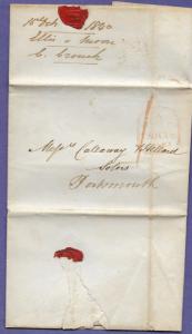 PORTSMOUTH, N.H.- 1840 STAMPLESS FOLDED LETTER COVER, U.S. POSTAL HISTORY.