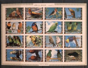 Umm Al Qiwain 1972 Mi#1242-1257B Birds Parrots & Finches IMPERF sheetlet MUH