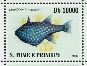 Fish Sao Tome Stamp Canthidermis Maculatus Rhinecanthus Aculeatus S/S MNH #3204