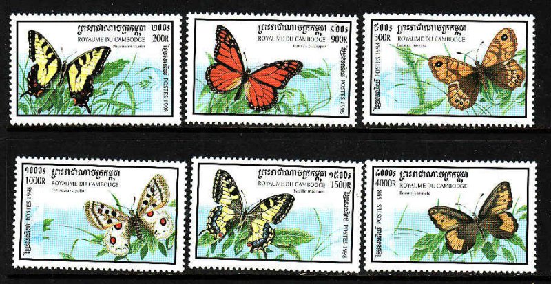 Butterflies-Insects-Cambodia-Sc#1721-6-unused NH set-1998