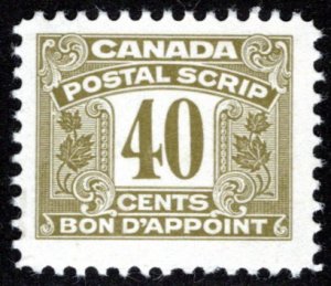 van Dam FPS53, MNH, 40c olive, Canada Postal Scrip Third Issue