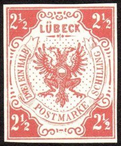 1859, Germany Lubeck, 2 1/2Sch, MNG, Sc 4, Reprint