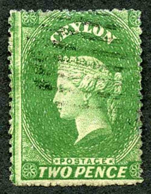 Ceylon SG20b 2d yellowish green Wmk Star clean cut Perf 14 to 15.5 Cat 25 pounds