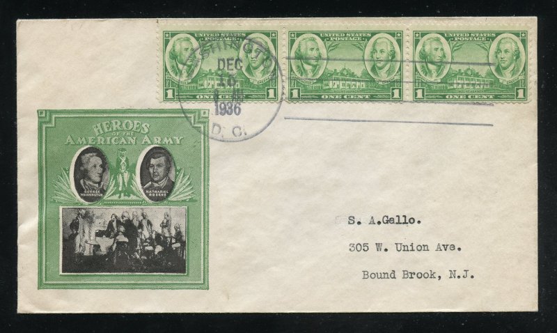 US 785 Army Issue - Washington & Greene ADDR Ioor cachet FDC