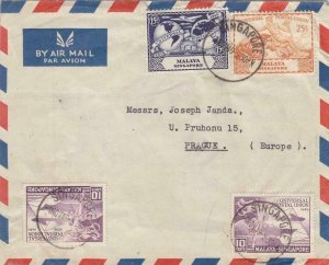 1949, Singapore to Prague, Czechoslovakia, Airmail, UPU Issue (40392)