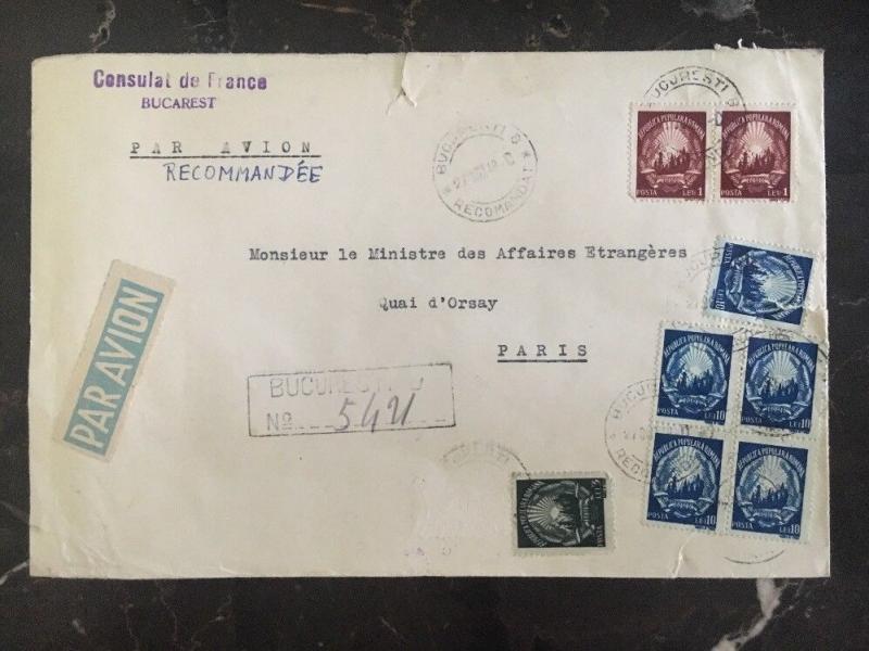 1949 Consulate Of France In Bucharest Romania Diplomatic Cover To Paris France