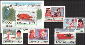 Liberia 1987 Olympics Games Calgary 1988 Mi.1355/9 Bl. 112 MNH