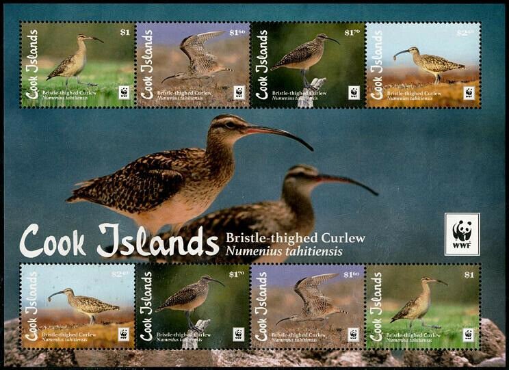 HERRICKSTAMP NEW ISSUES COOK ISLANDS Sc.# 1587a WWF Bristle-Thighed Curlew Bird