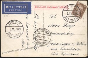 Germany 1929 Graf Zeppelin Mi46IIa Si48b Boeblingenfahrt Cover Beuerle Es 110995