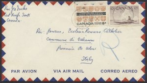 1962 Air Mail Cover Cut Knife SASK to Italy with Receiver