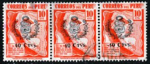 PERU #406, USED STRIP OF 3 , 1943 - PERU044