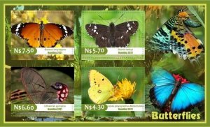 Stamps. Insects. Butterflies 2021 year 1+1 sheets perforated Namibia