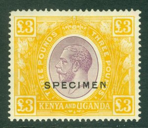 SG 97s KUT 1922-27. £3 purple & yellow, overprinted specimen. Very lightly...