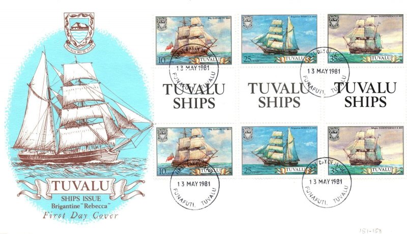 TUVALU - TALL SHIPS ISSUE INCLUDING BRIGANTINE REBECCA SCOTT 151-153 FDC 1981