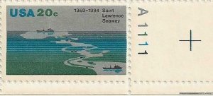 US 2091 Saint Lawrence Seaway 20c plate single LR (1 stamp) MNH 1984 
