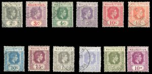 Mauritius #211-222 Cat$110.20, 1938-43 George VI, complete set, used