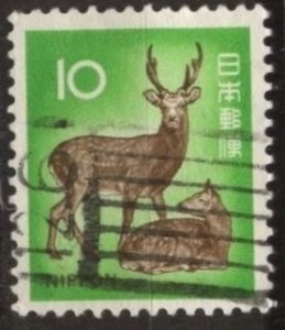 Japan 1069 (used) 10y Sika deer, yel grn & sepia (1972)