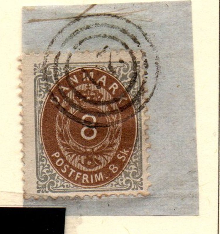 Denmark Sc 19 1871 8s gray & brown Arms stamp used on piece