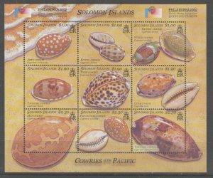 SOLOMON ISLANDS SG1024a 2002 PHILAKOREA 02 COWRIE SHELLS SHEETLET MNH