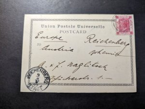 1902 British Hong Kong Postcard Cover Victoria to Reichenberg Germany