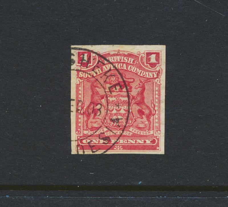 RHODESIA 1899, 1d IMPERF SHESHEKE CDS, VF USED (SIGNED) SG#77 SCARCE ITEM